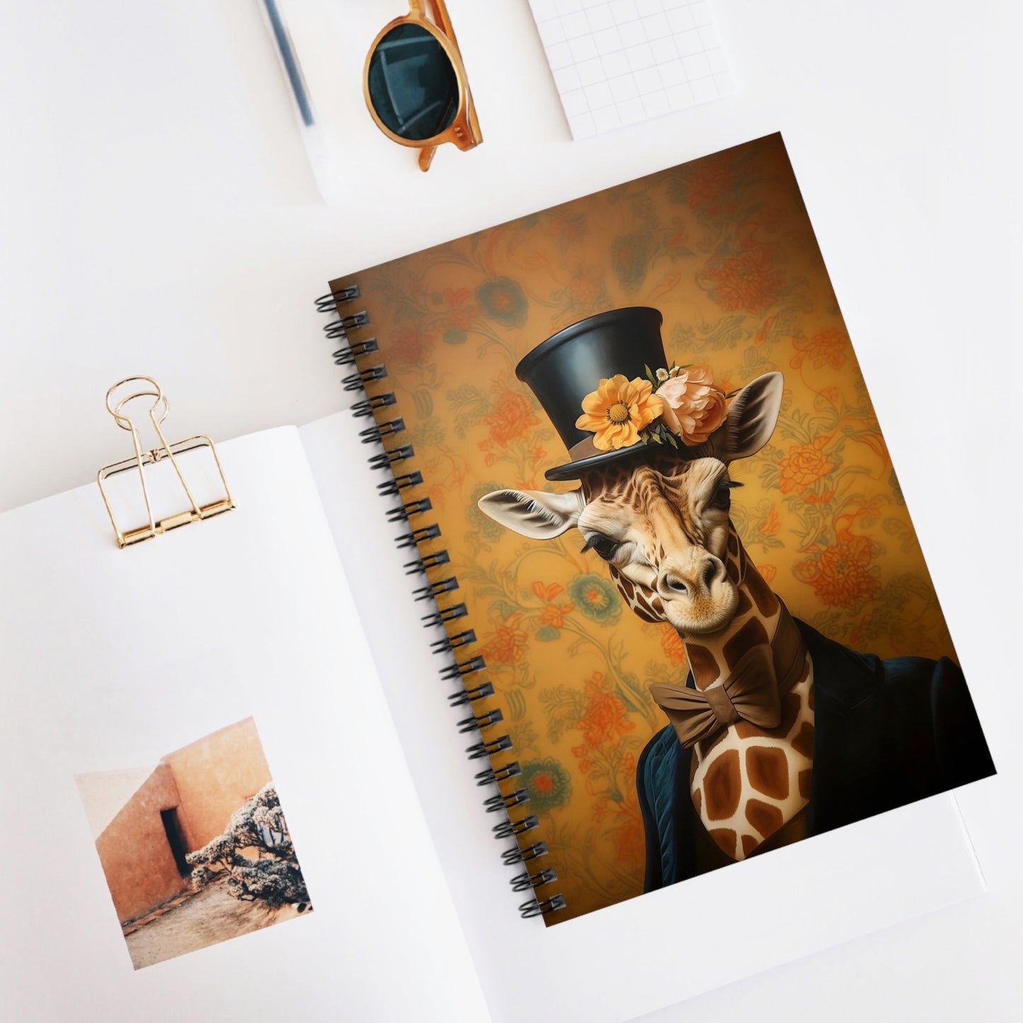 Victorian Giraffe Portrait Notebook Journal: Giraffe in Blue Suit Spiral Bound High Quality Notebook Featuring