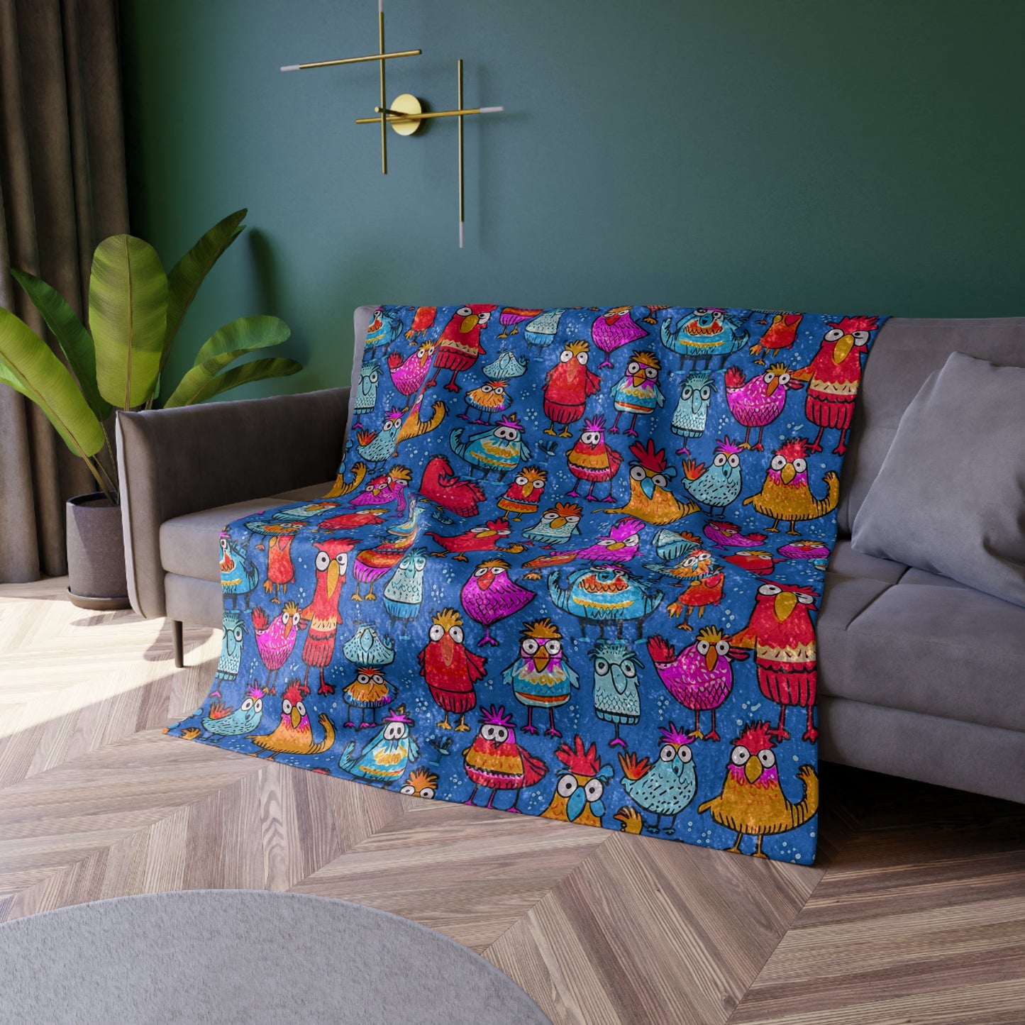 Crushed Velvet Blanket | Whimsical Colorful Chickens