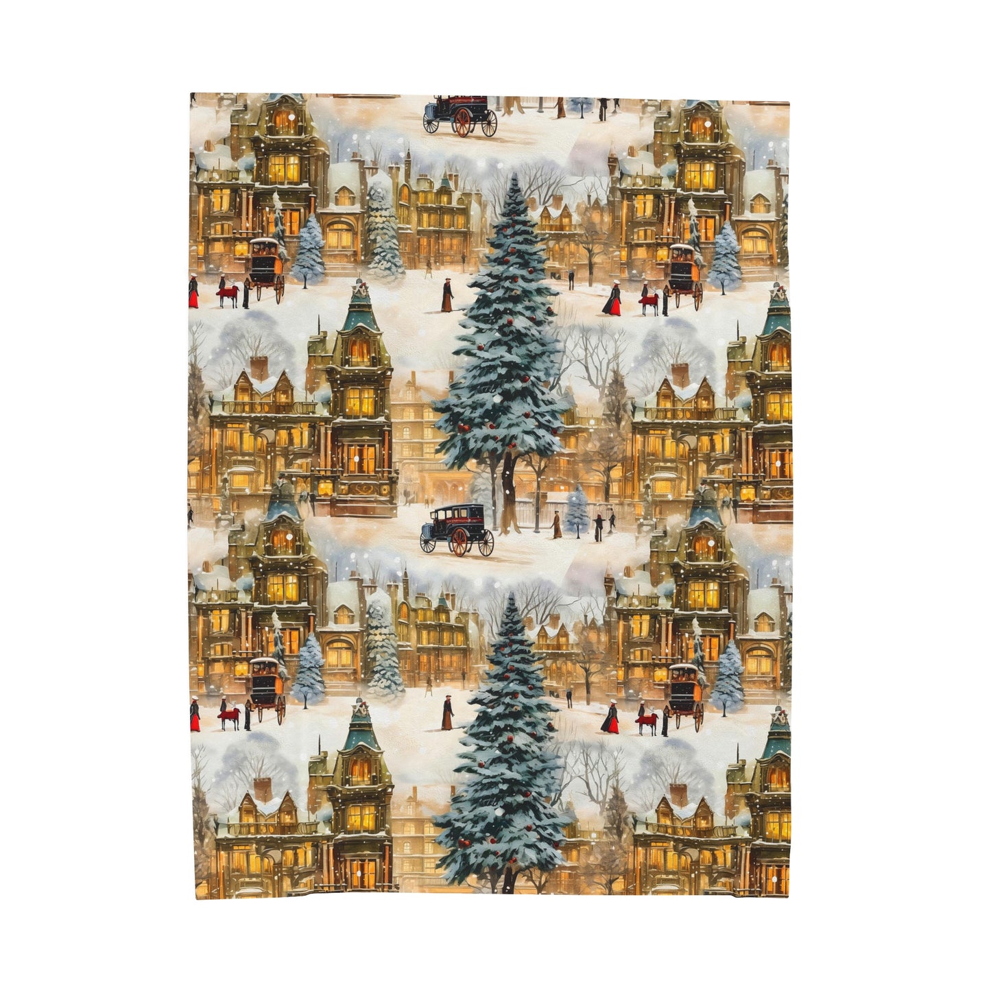 Velveteen Plush Blanket | Victorian Town Gold Winter Village from The Curated Goose