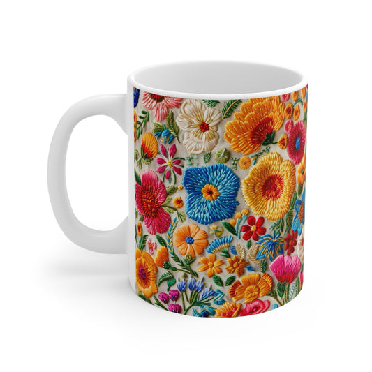 Coffee Mug | Large Embroidery Flowers Design | Granny Chic Floral Mug from The Curated Goose