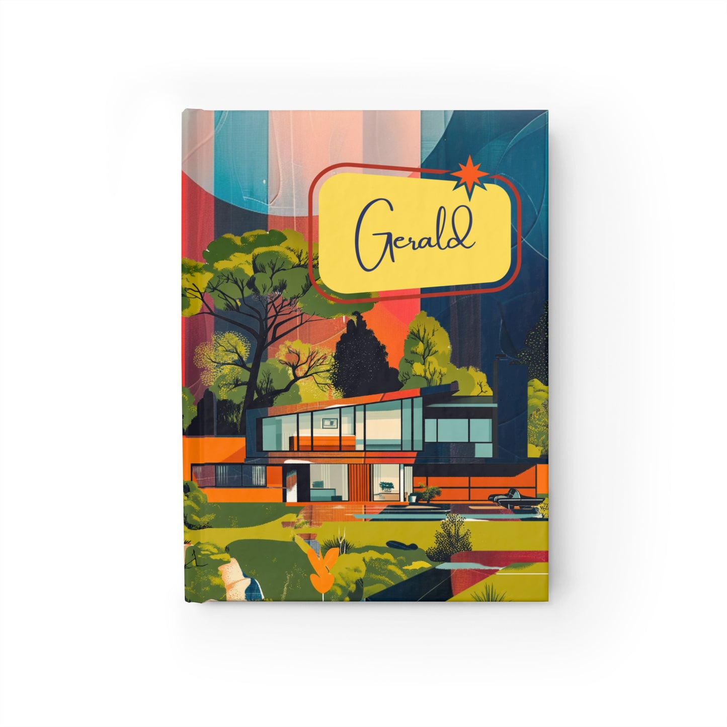 Custom Name Mid-Century Modern Hardcover Journal | Personalized Trendy 1960s Decor | Colorful Diary
