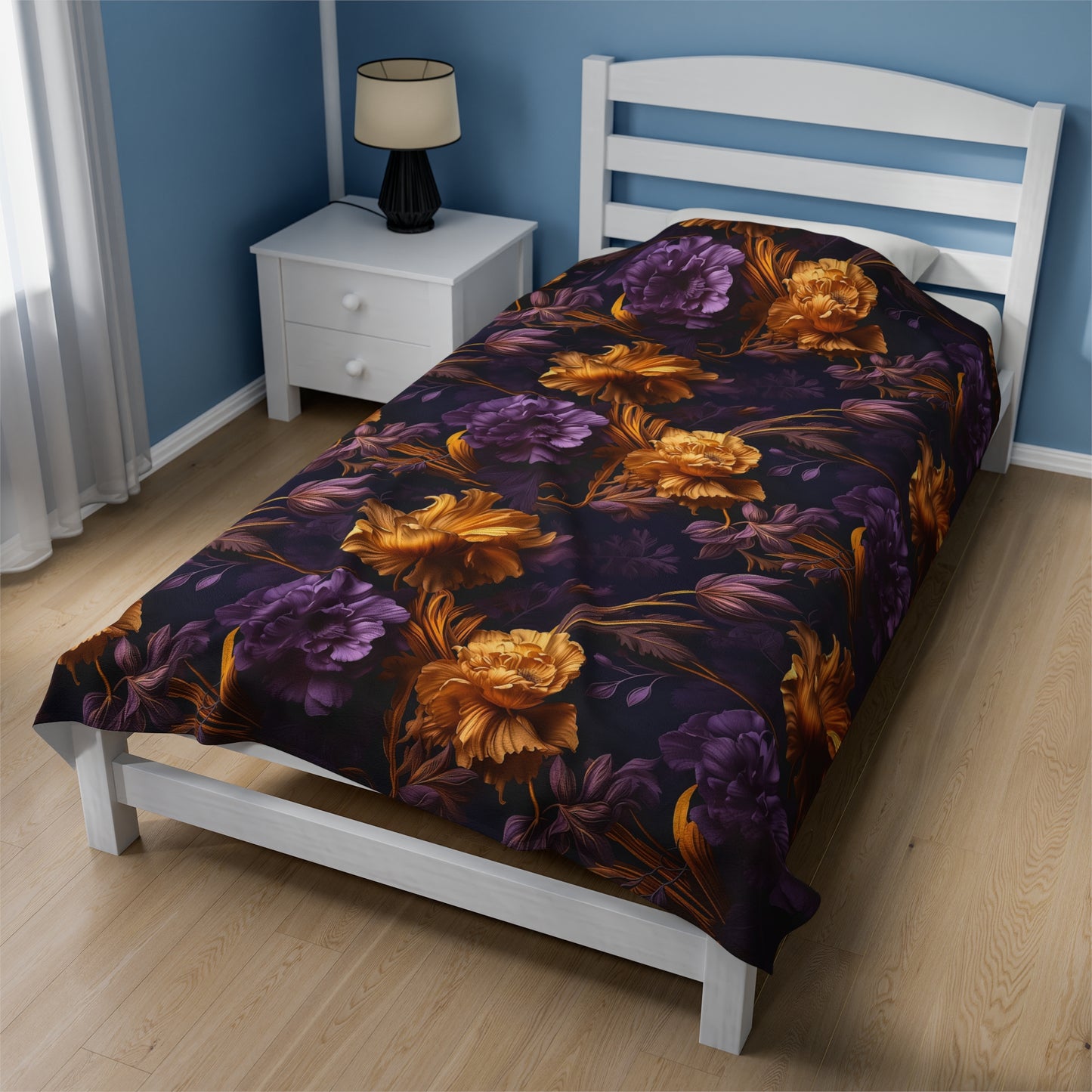 Dark & Moody Floral Velveteen Plush Blanket – Cozy Elegance for Fireside or Décor