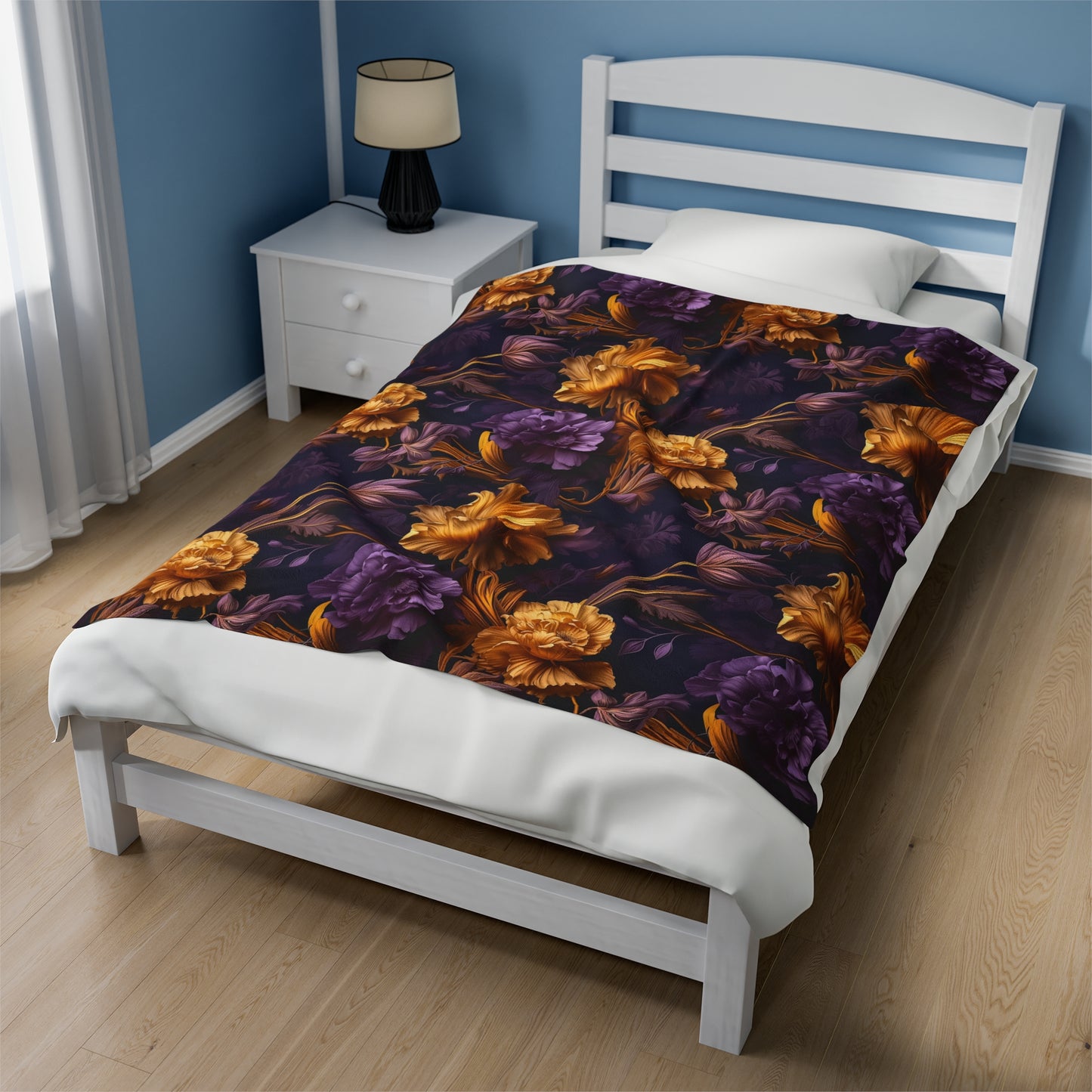 Dark & Moody Floral Velveteen Plush Blanket – Cozy Elegance for Fireside or Décor