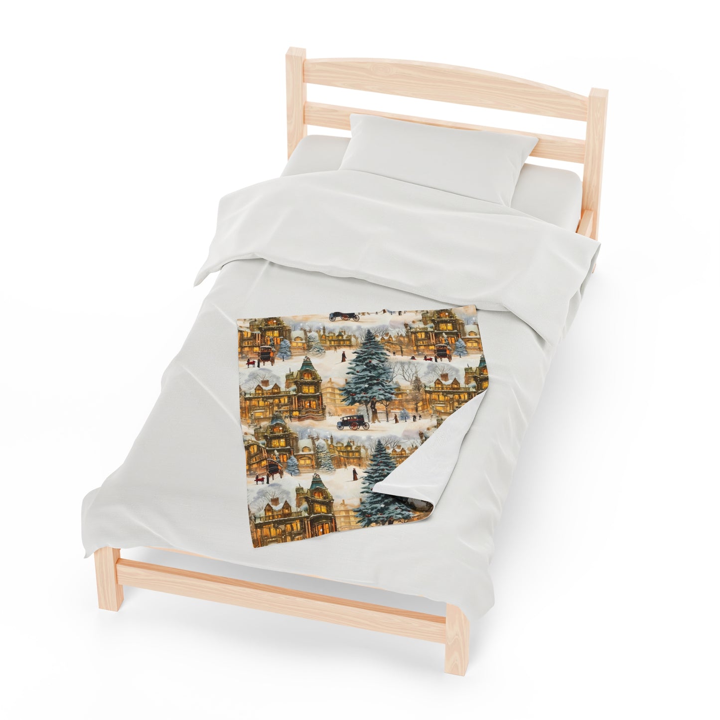 Velveteen Plush Blanket | Victorian Town Gold Winter Village