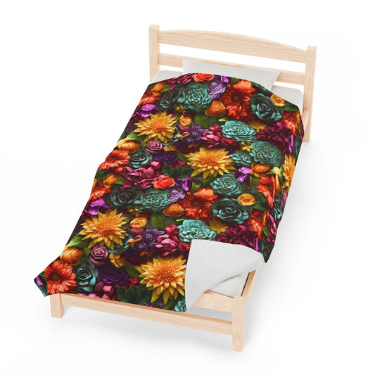 Velveteen Plush Blanket | Vintage Boho Floral Blanket / Super Soft Spring Flowers Throw Blanket from The Curated Goose