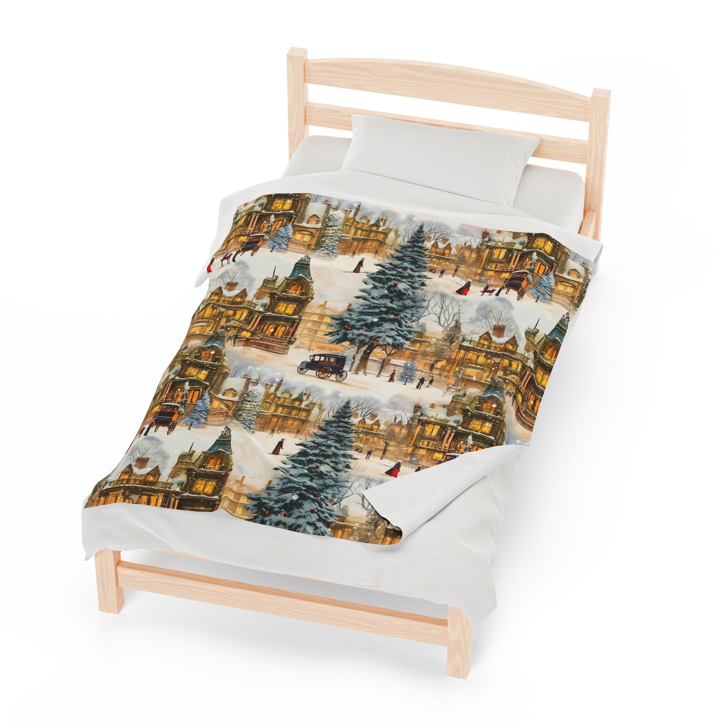 Velveteen Plush Blanket | Victorian Town Gold Winter Village