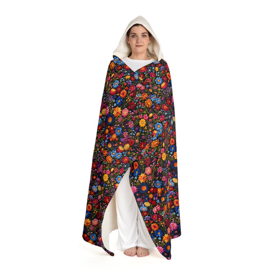 Hooded Sherpa Fleece Blanket| Dark & Moody Floral
