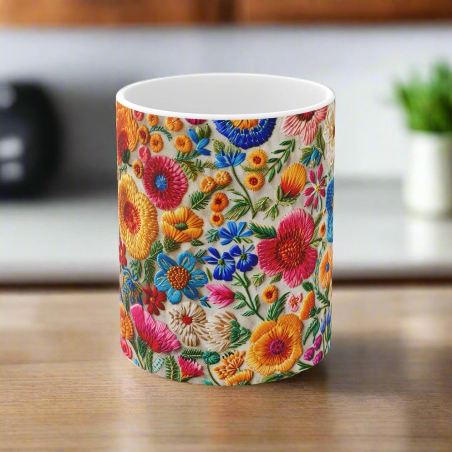 Coffee Mug | Large Embroidery Flowers Design | Granny Chic Floral Mug from The Curated Goose
