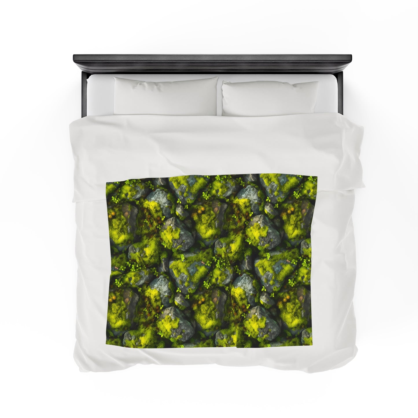 Velveteen Plush Blanket | Moss Covered Rocks | Nature Blanket