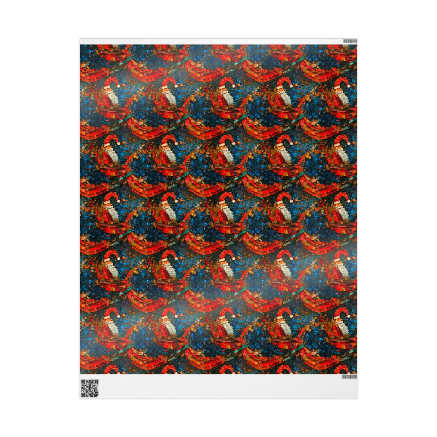 Mosaic Santa Claus and Sleigh Vintage Christmas Wrapping Paper – Classic Holiday Gift Wrap Rolls