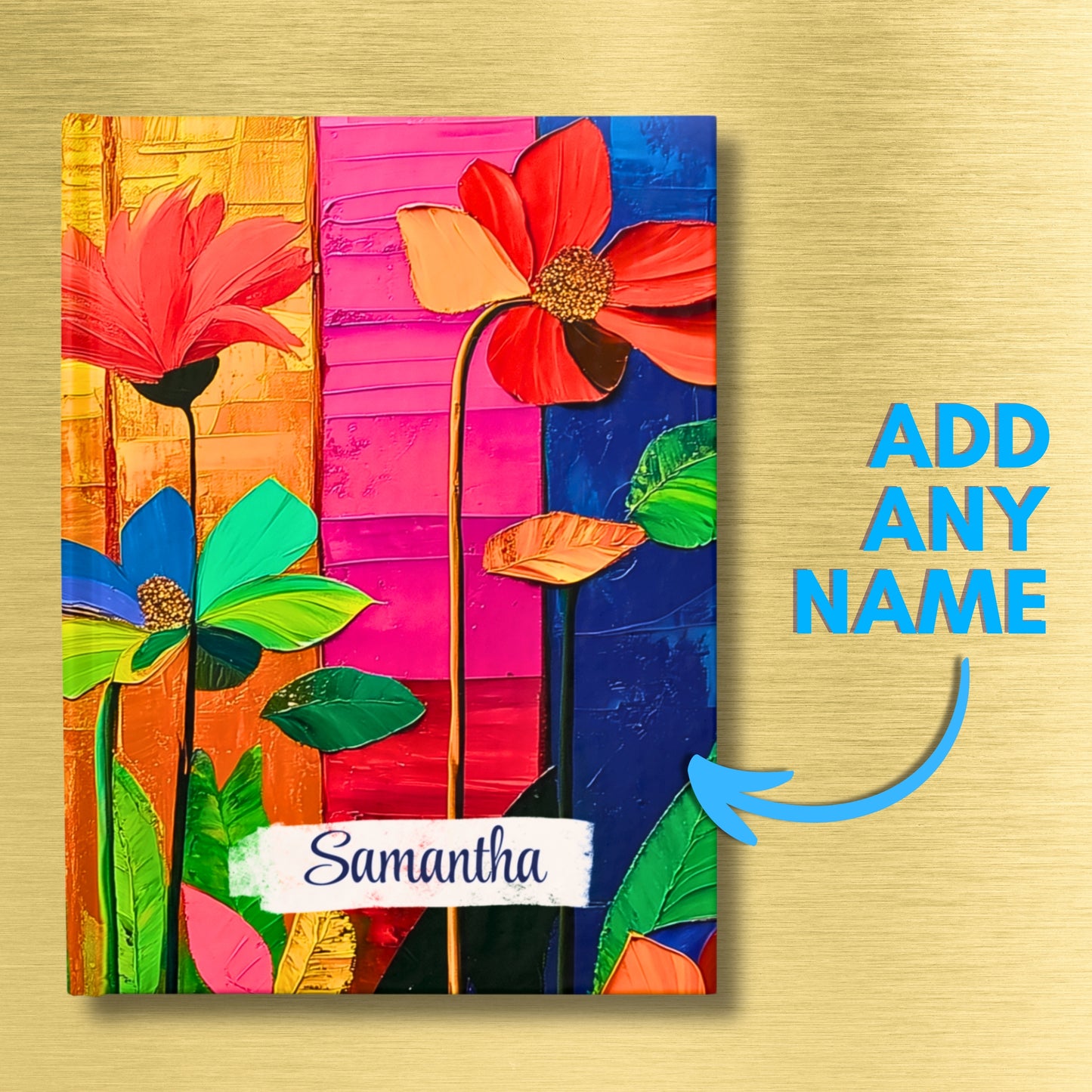 Personalized Name Abstract Flowers Journal – Customizable Colorful Flowers Notebook Gift