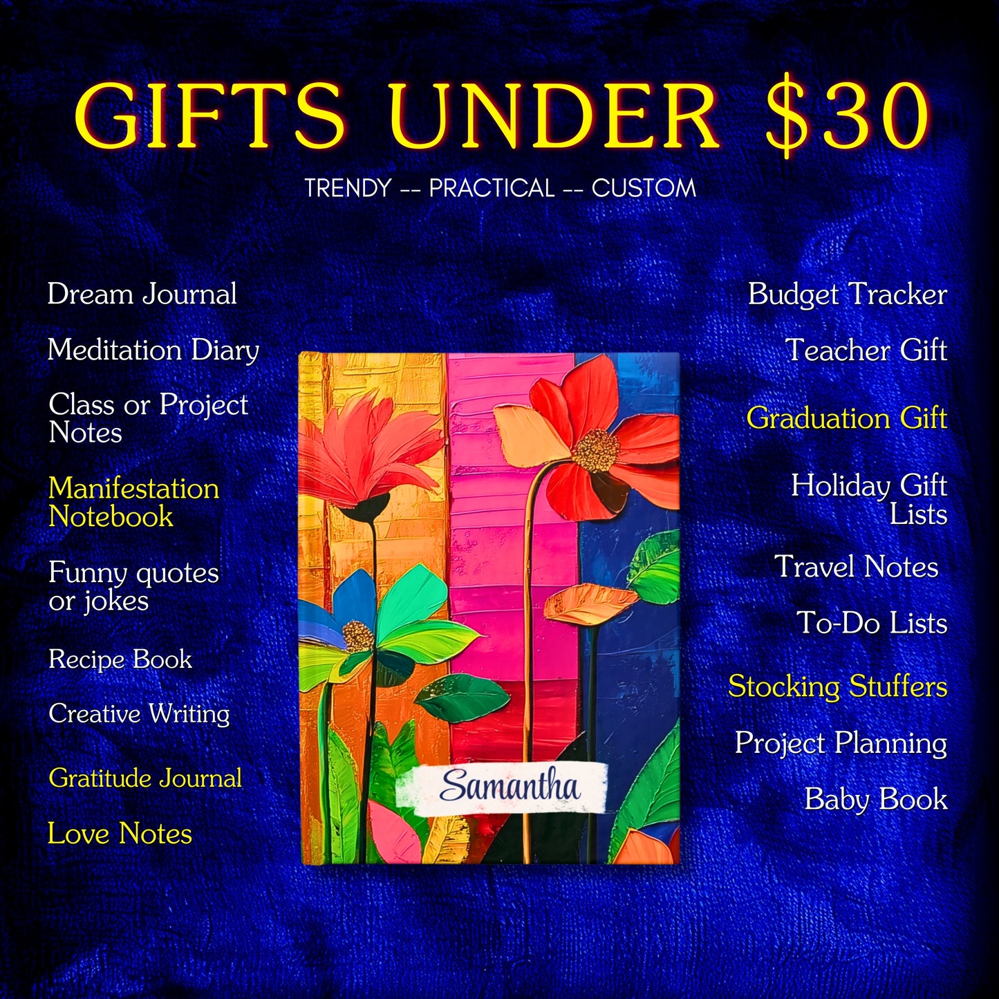 Personalized Name Abstract Flowers Journal – Customizable Colorful Flowers Notebook Gift