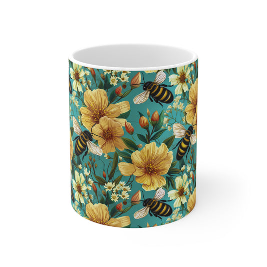 Bees and Flowers Coffee Mug | Spring Flowers Mug | Cottagecore Mug from The Curated Goose