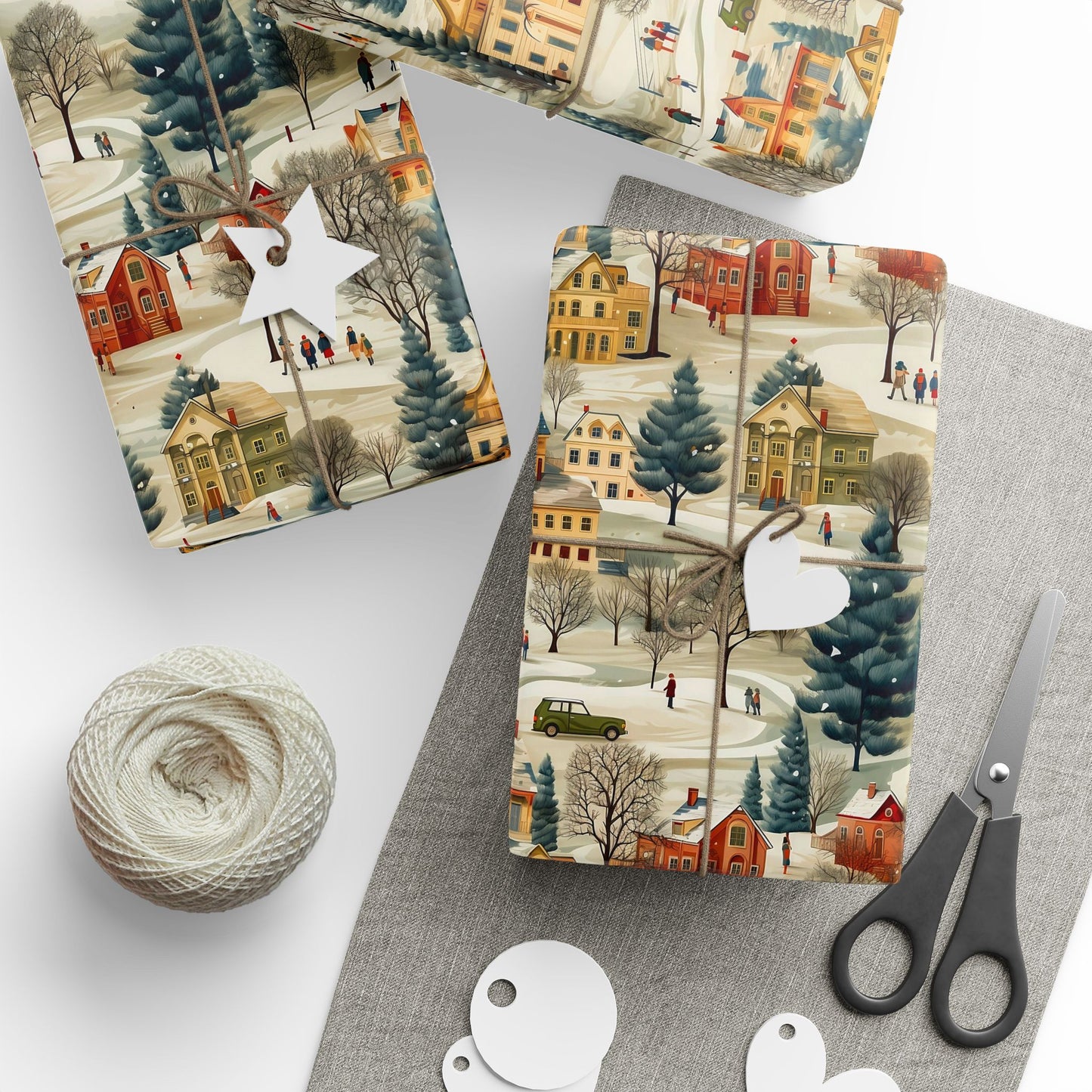 Nostalgic Hometown Christmas Wrapping Paper: Holiday Houses