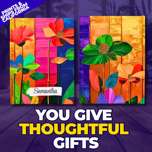 Personalized Name Abstract Flowers Journal – Customizable Colorful Flowers Notebook Gift