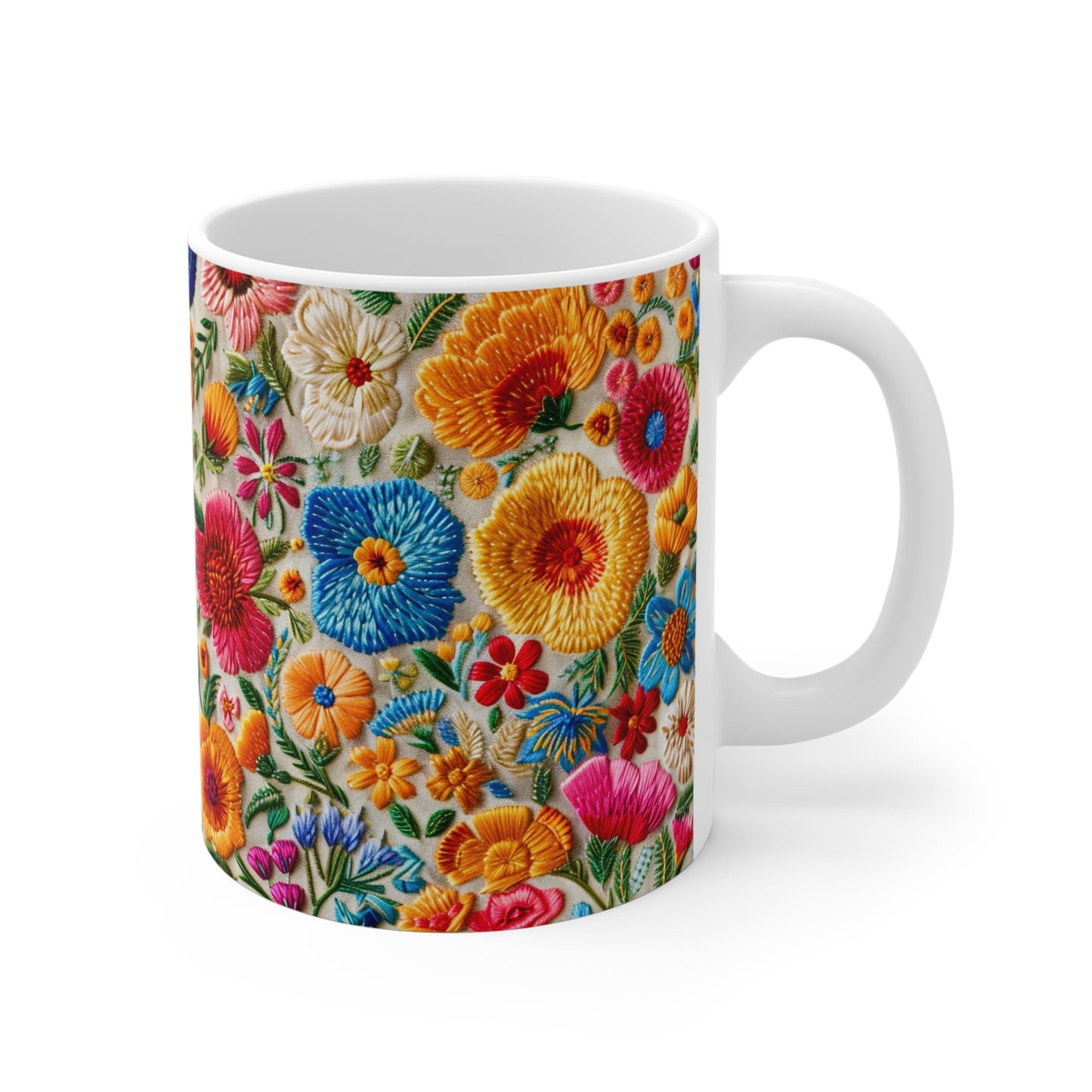 Coffee Mug | Large Embroidery Flowers Design | Granny Chic Floral Mug from The Curated Goose