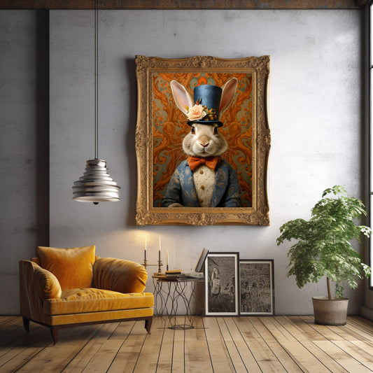 Victorian Rabbit Portrait Art Print: Dapper Bunny with Bowtie