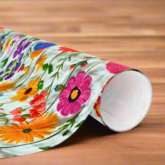 Faux Embroidered Wildflower Wrapping Paper | Cottagecore Gift Wrap for Weddings, Birthdays, and Special Occasions