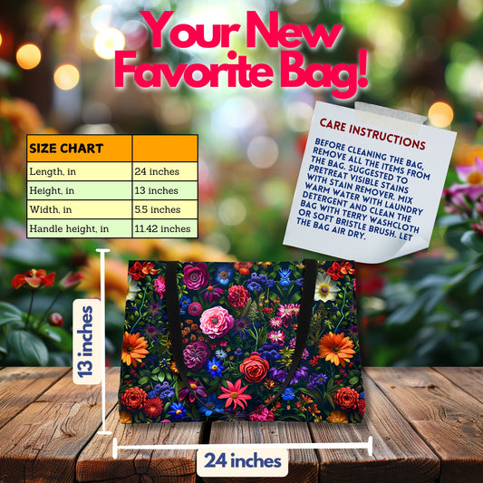 Elegant Dark Floral Deluxe Tote Bag – Stunning 3D Blooms for Everyday Chic