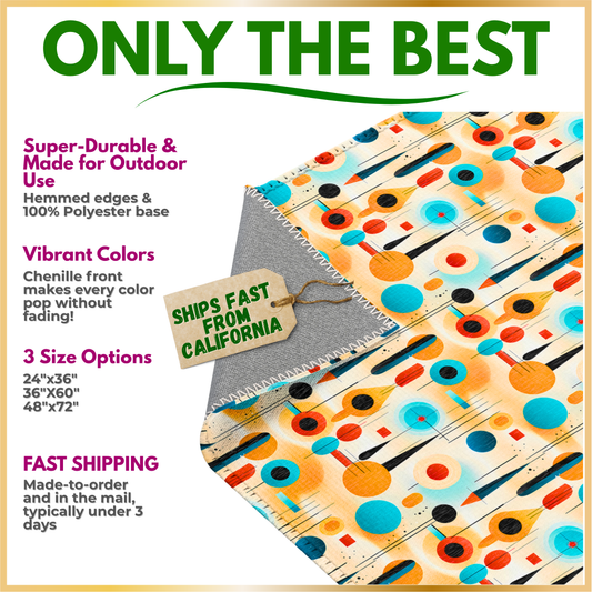 Mid Century Modern Area Rug | Retro Geometric Pattern Rug for Living Room, Office, Bedroom