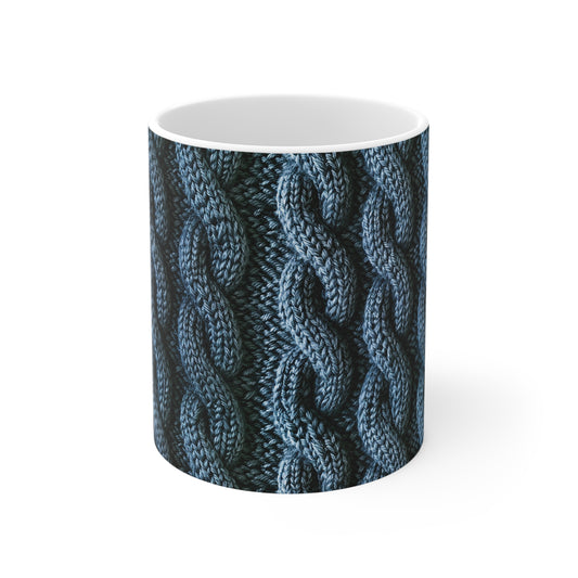 Coffee Mug | Blue Cable Knit Pattern Mug from The Curated Goose