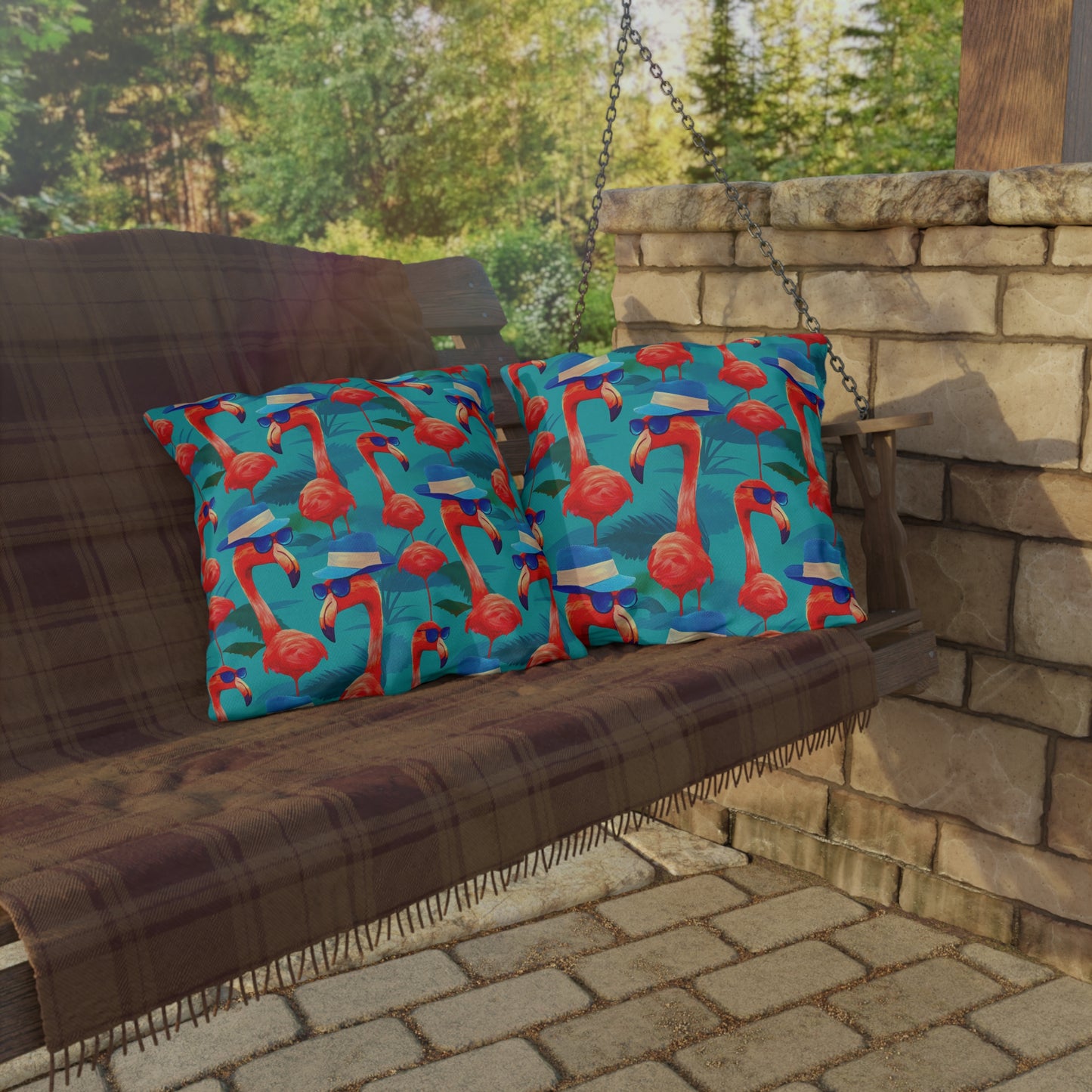 Durable Outdoor Pillow | Funny Pink Flamingos Throw Pillow from The Curated Goose