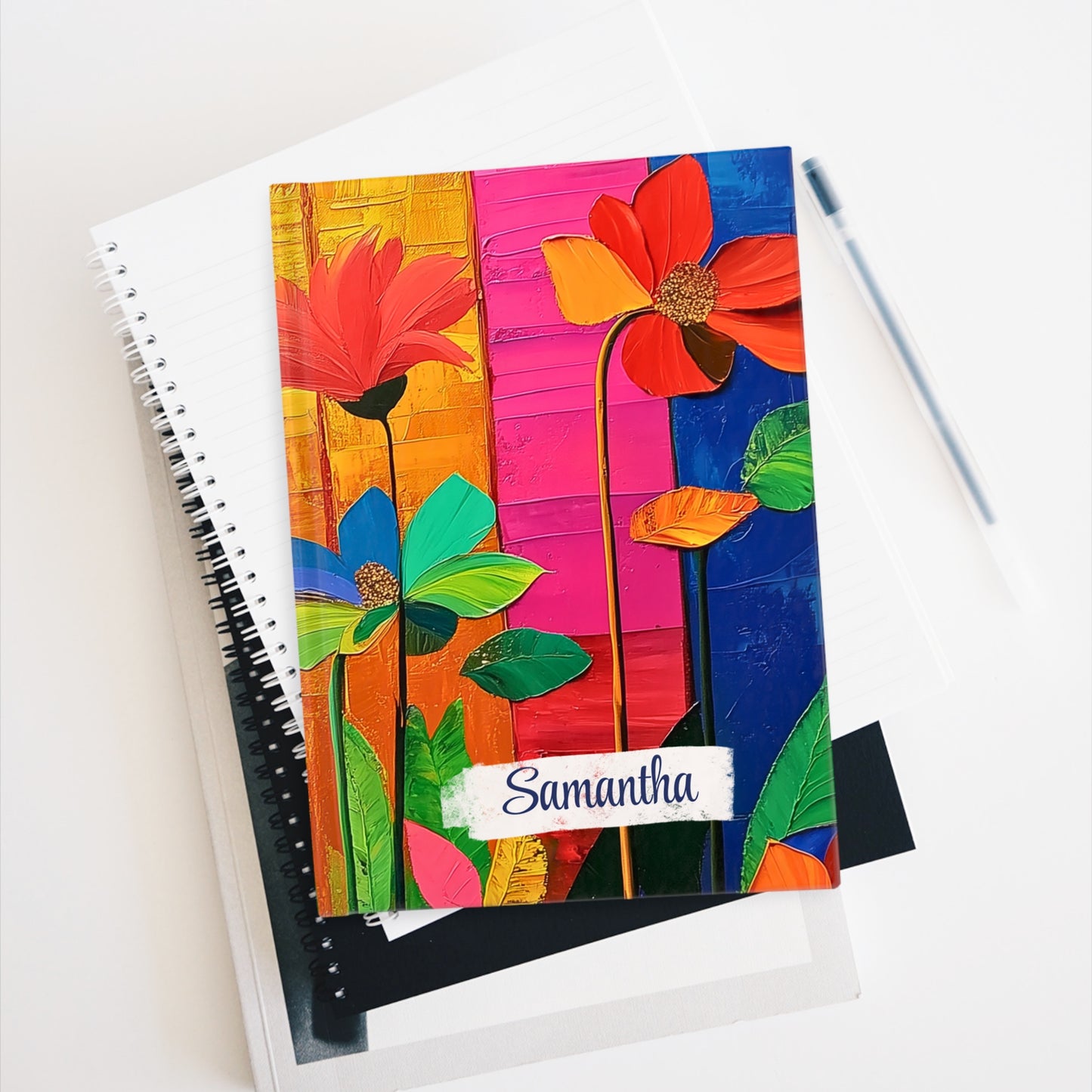 Personalized Name Abstract Flowers Journal – Customizable Colorful Flowers Notebook Gift