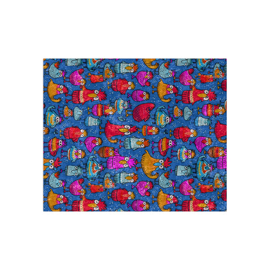 Crushed Velvet Blanket | Whimsical Colorful Chickens