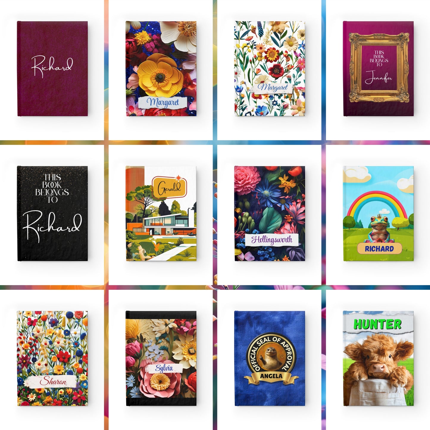 Personalized Name Abstract Flowers Journal – Customizable Colorful Flowers Notebook Gift