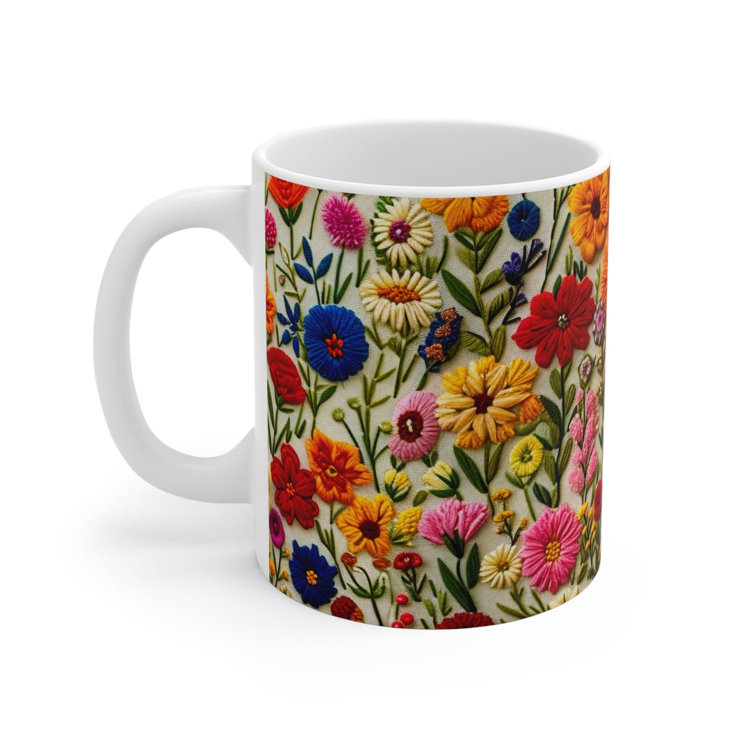 Vintage Flowers Coffee Mug | Embroidery Flowers Spring Design | Vintage Wildflowers Mug - 11 oz. from The Curated Goose