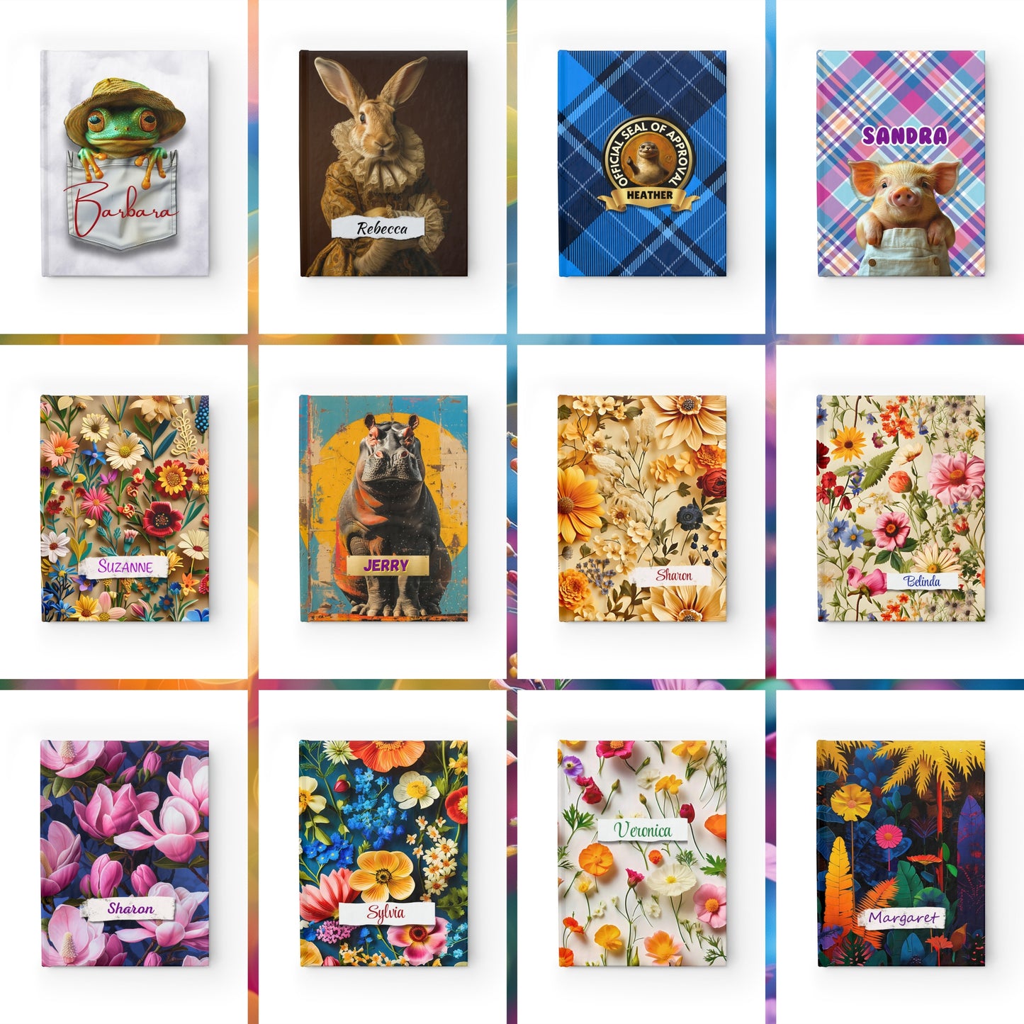 Personalized Name Abstract Flowers Journal – Customizable Colorful Flowers Notebook Gift