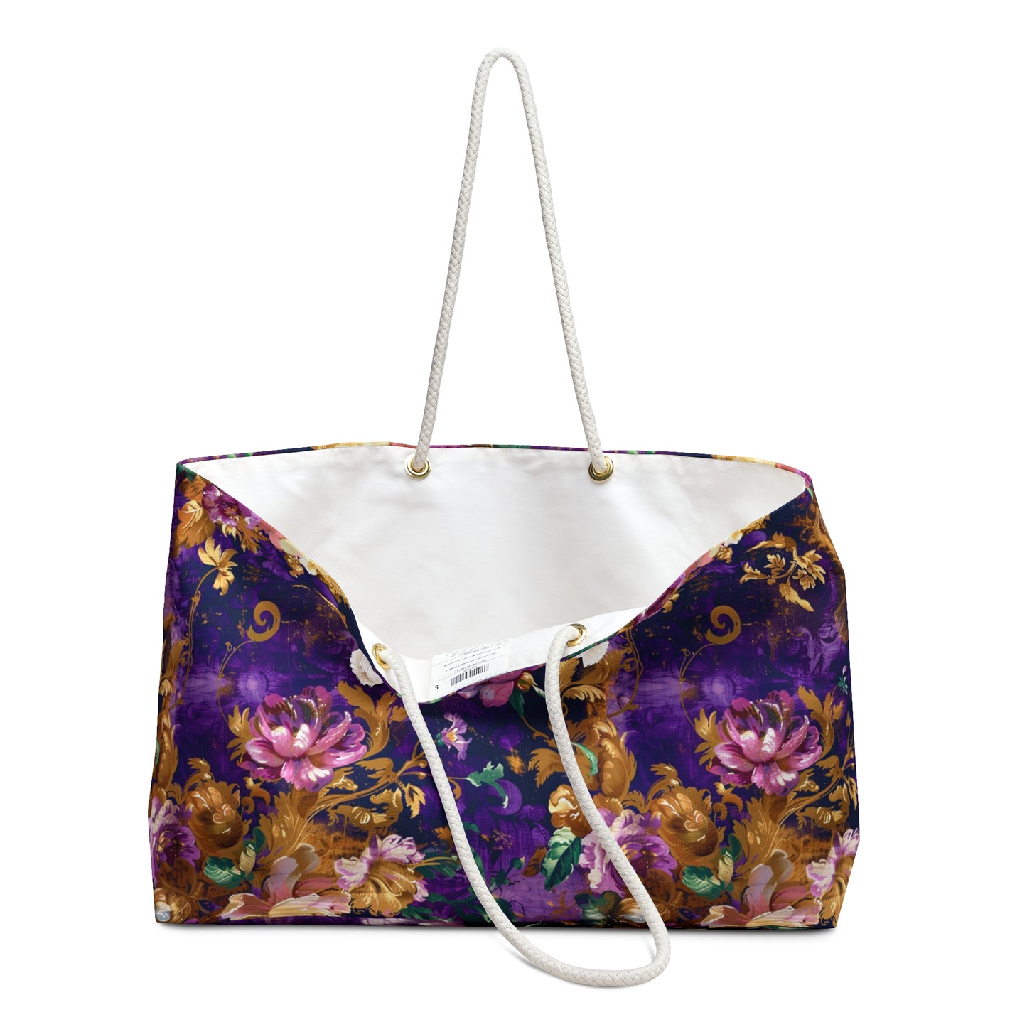 Abstract Flowers Deluxe Tote Bag – Purple, Pink, & Gold Beauty for Travel & More!