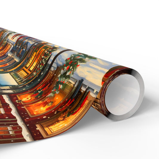 Snowy Winter Town Wrapping Paper Rolls | Nostalgic Vintage Christmas Gift Wrap