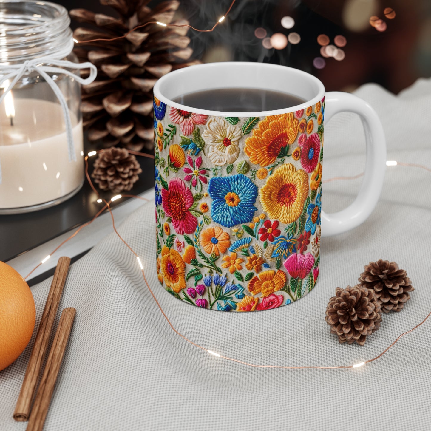 Coffee Mug | Large Embroidery Flowers Design | Granny Chic Floral Mug from The Curated Goose
