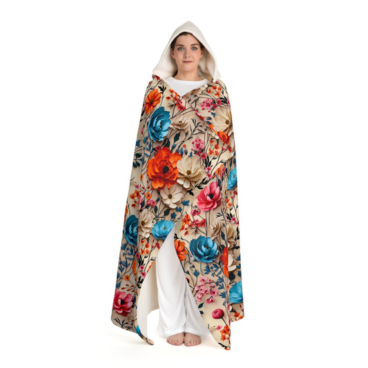 Vintage Floral Cable Knit Hooded Sherpa Blanket