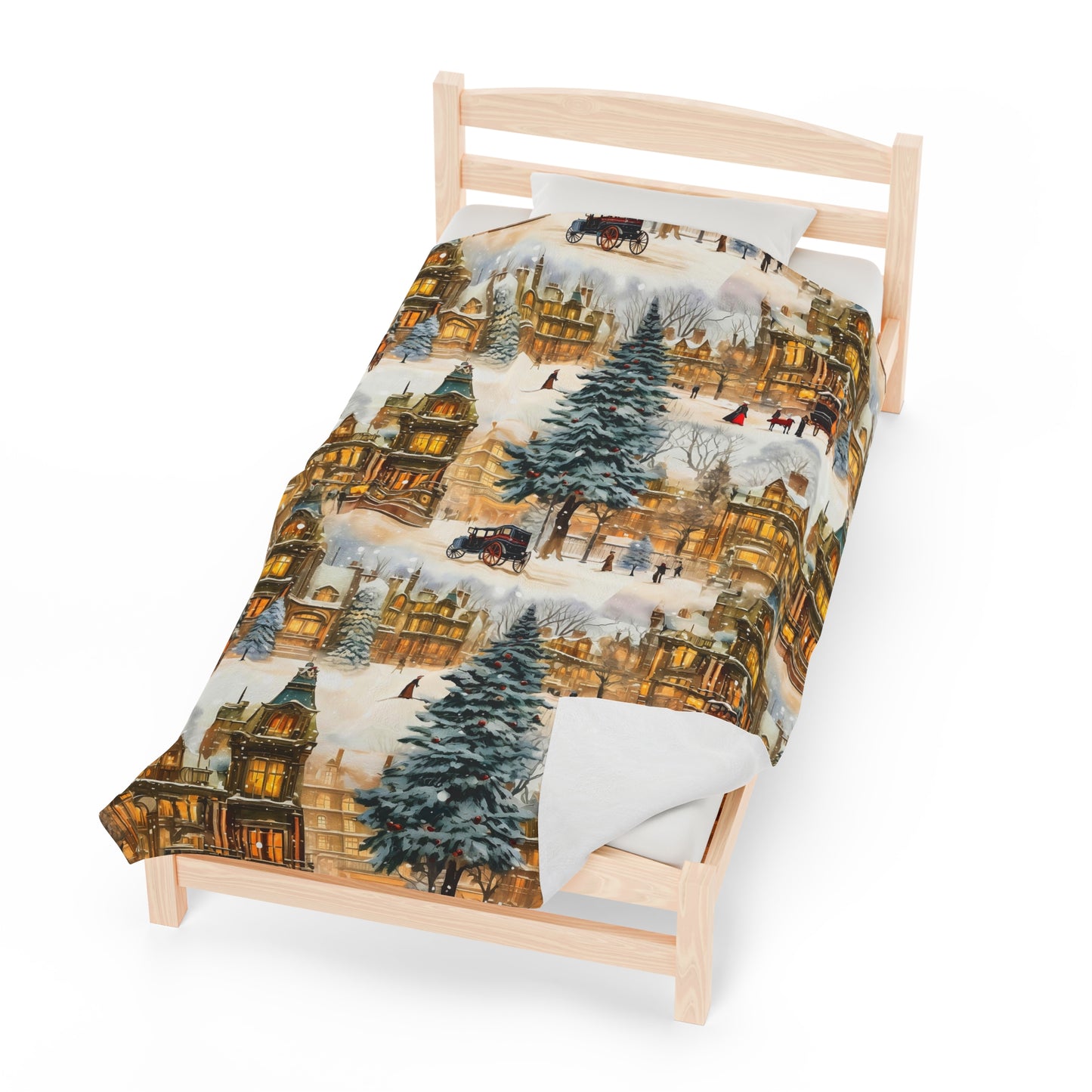 Velveteen Plush Blanket | Victorian Town Gold Winter Village from The Curated Goose