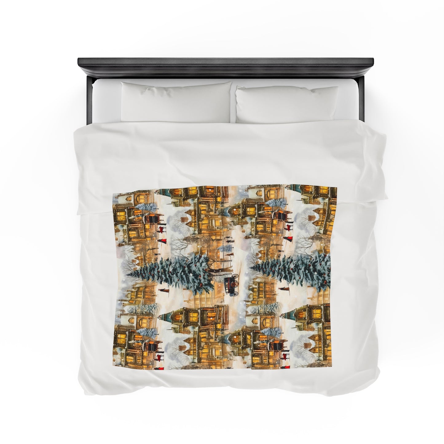 Velveteen Plush Blanket | Victorian Town Gold Winter Village