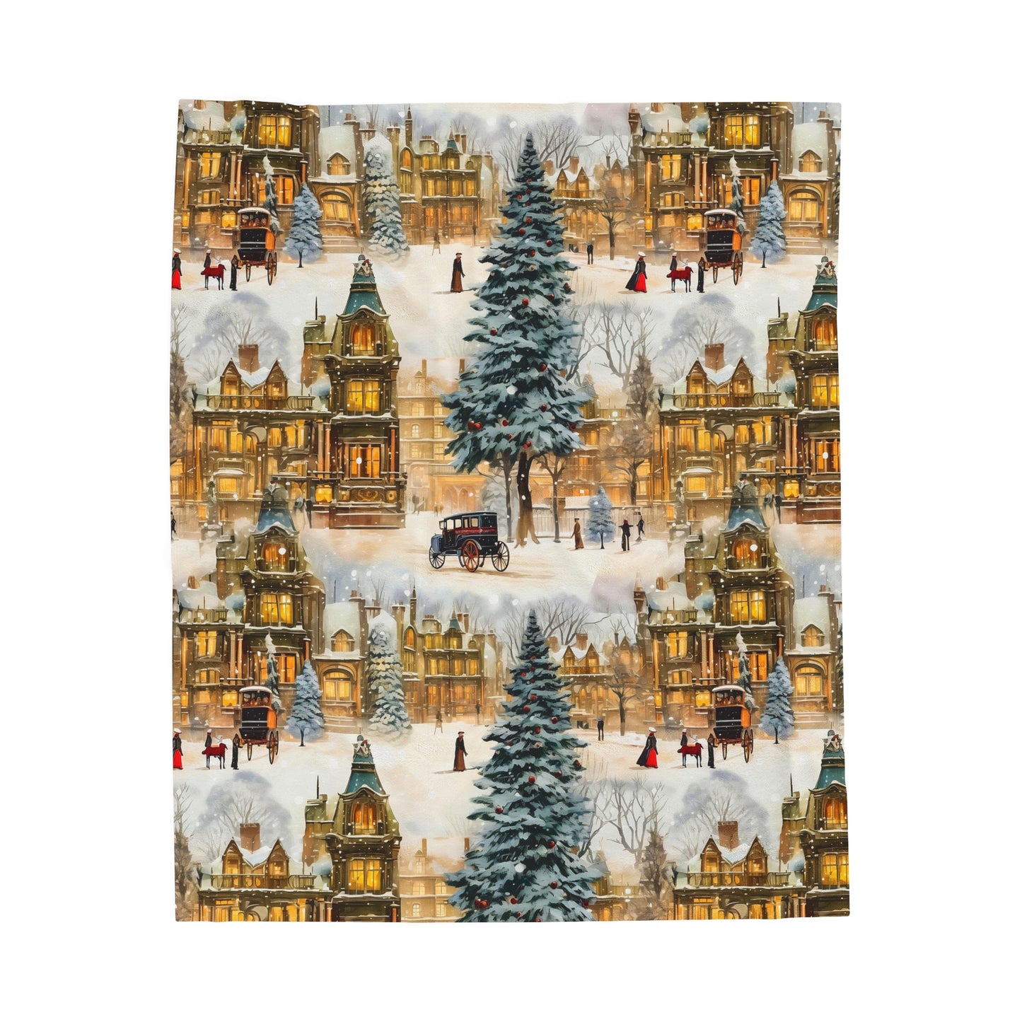 Velveteen Plush Blanket | Victorian Town Gold Winter Village from The Curated Goose