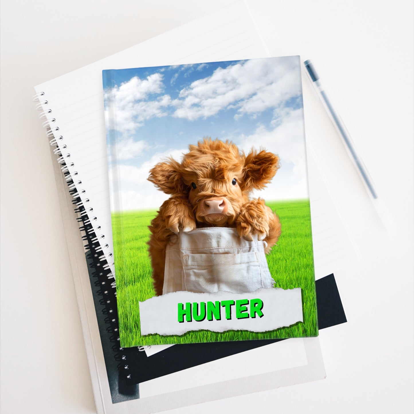 Custom Name Journal with Cute Cow | Personalized Funny Hardcover Cow Notebook | Cow Lover Gift