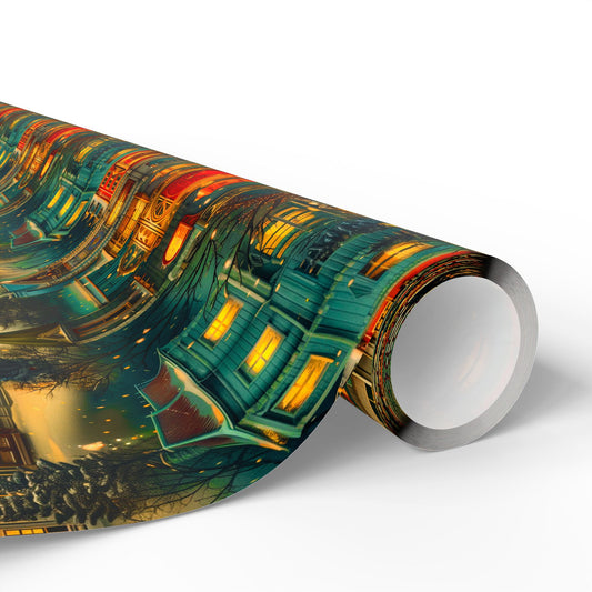 Vintage Victorian Santa in Festive Neighborhood Wrapping Paper – Luxurious & One-of-a-Kind Holiday Magic