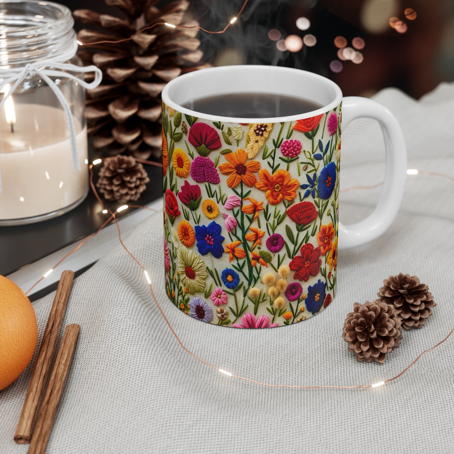 Vintage Flowers Coffee Mug | Embroidery Flowers Spring Design | Vintage Wildflowers Mug - 11 oz. from The Curated Goose
