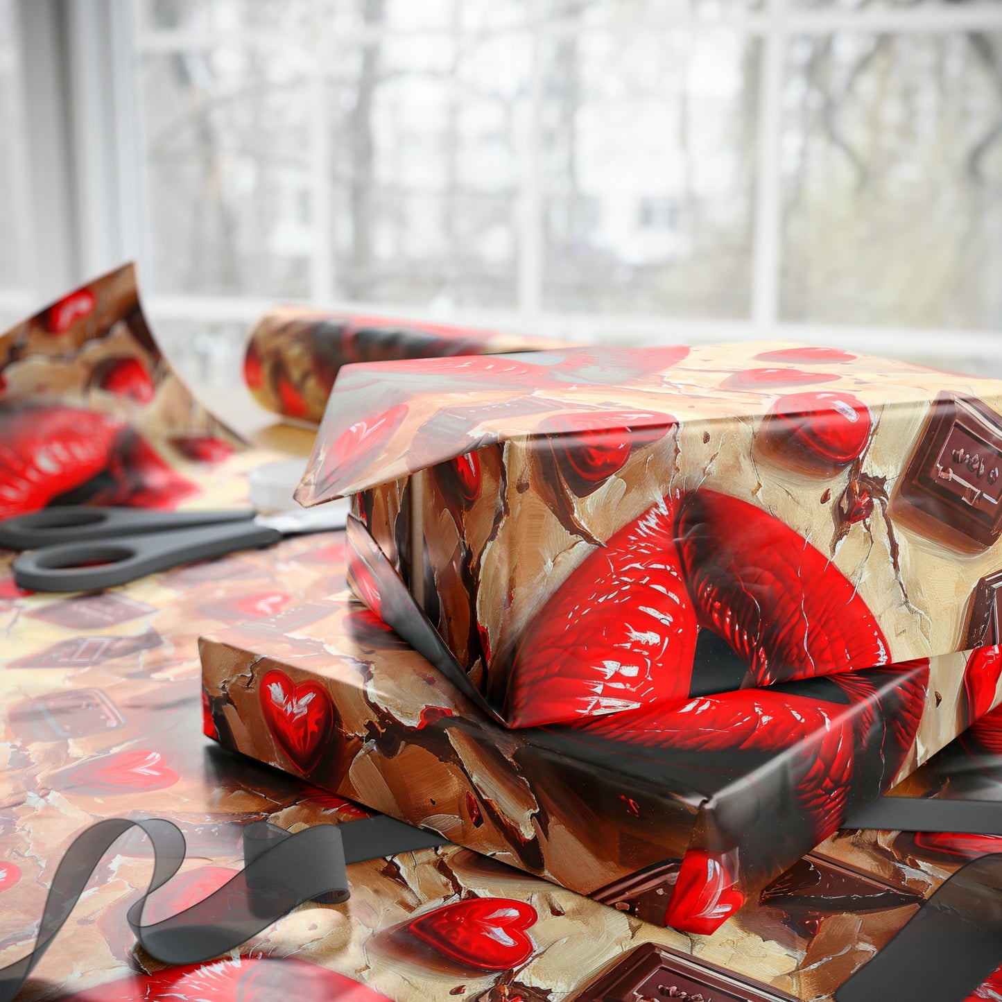 Lips & Chocolate Valentine's Day Wrapping Paper from The Curated Goose