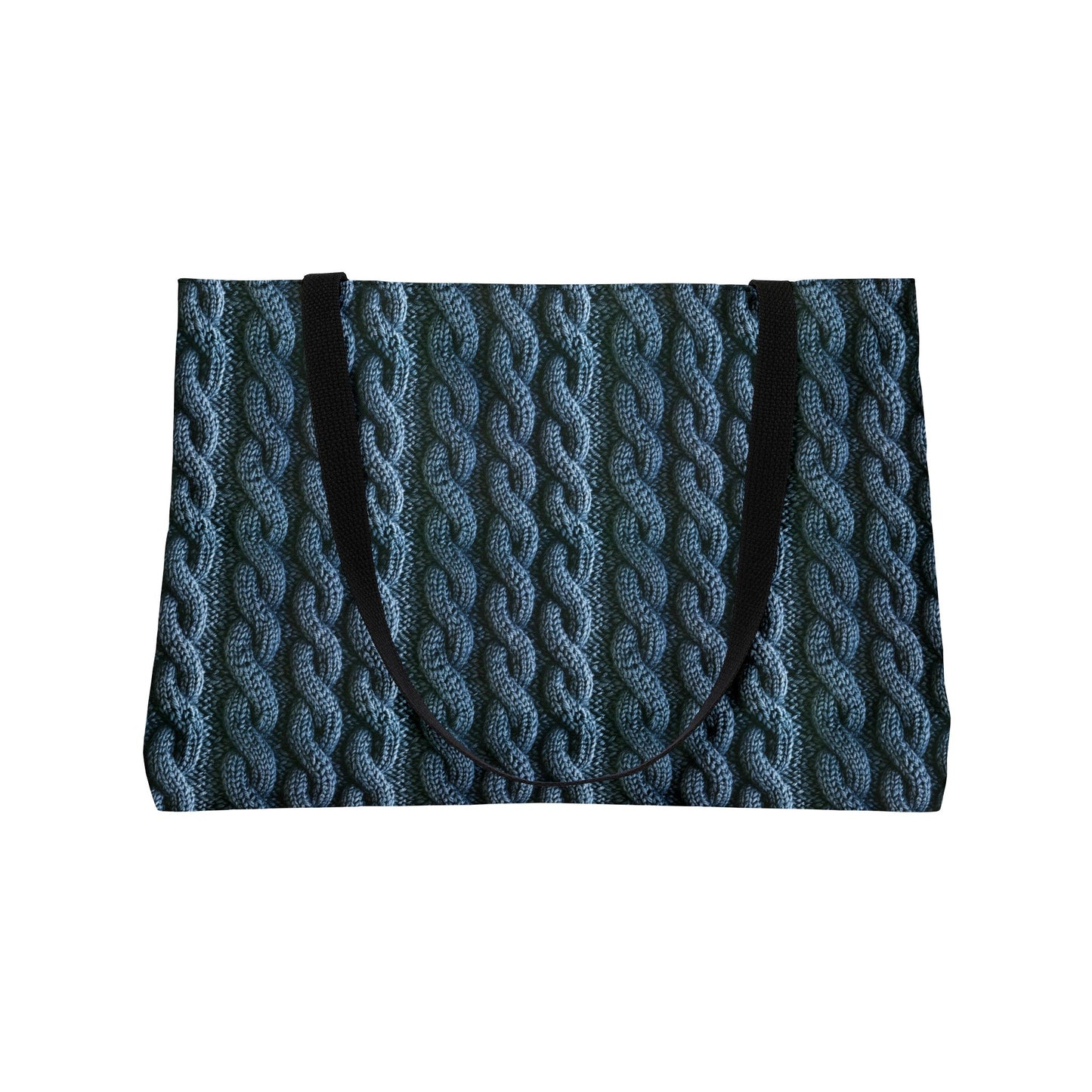 Faux Cable Knit Deluxe Tote Bag, Blue – Cozy Look, Trendy Style!