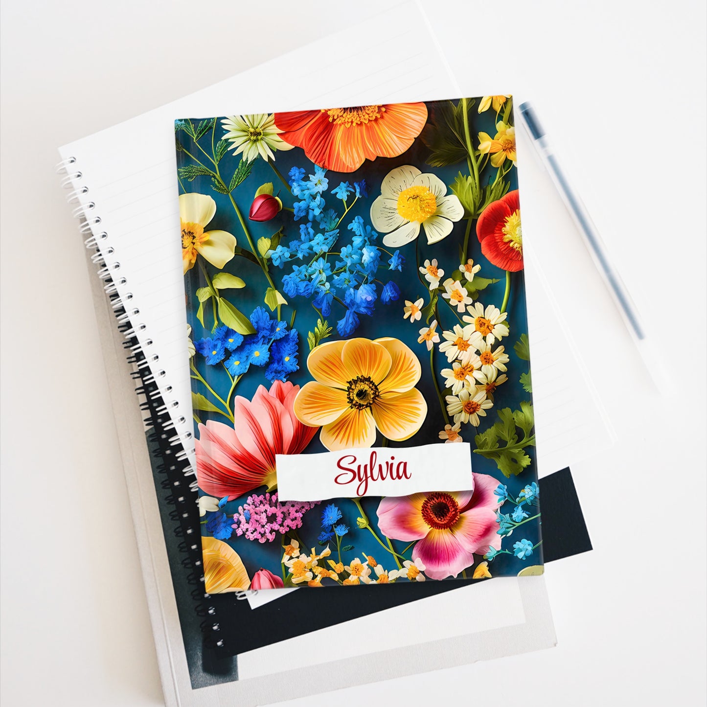Personalized Name Colorful Wildflowers Journal – Custom Floral Notebook Gift