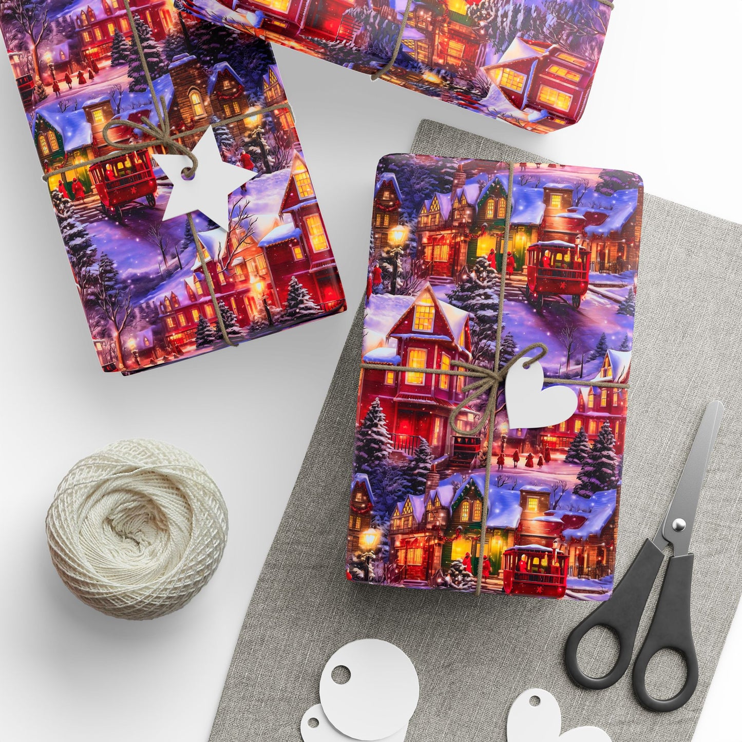 Snowy Winter Village Wrapping Paper Rolls – Nostalgic Holiday Charm with Horse Carriage Delight