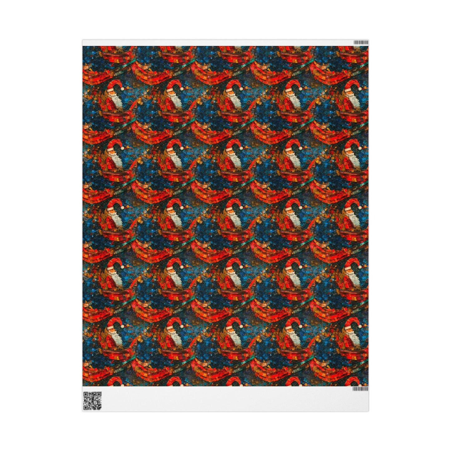 Mosaic Santa Claus and Sleigh Vintage Christmas Wrapping Paper – Classic Holiday Gift Wrap Rolls