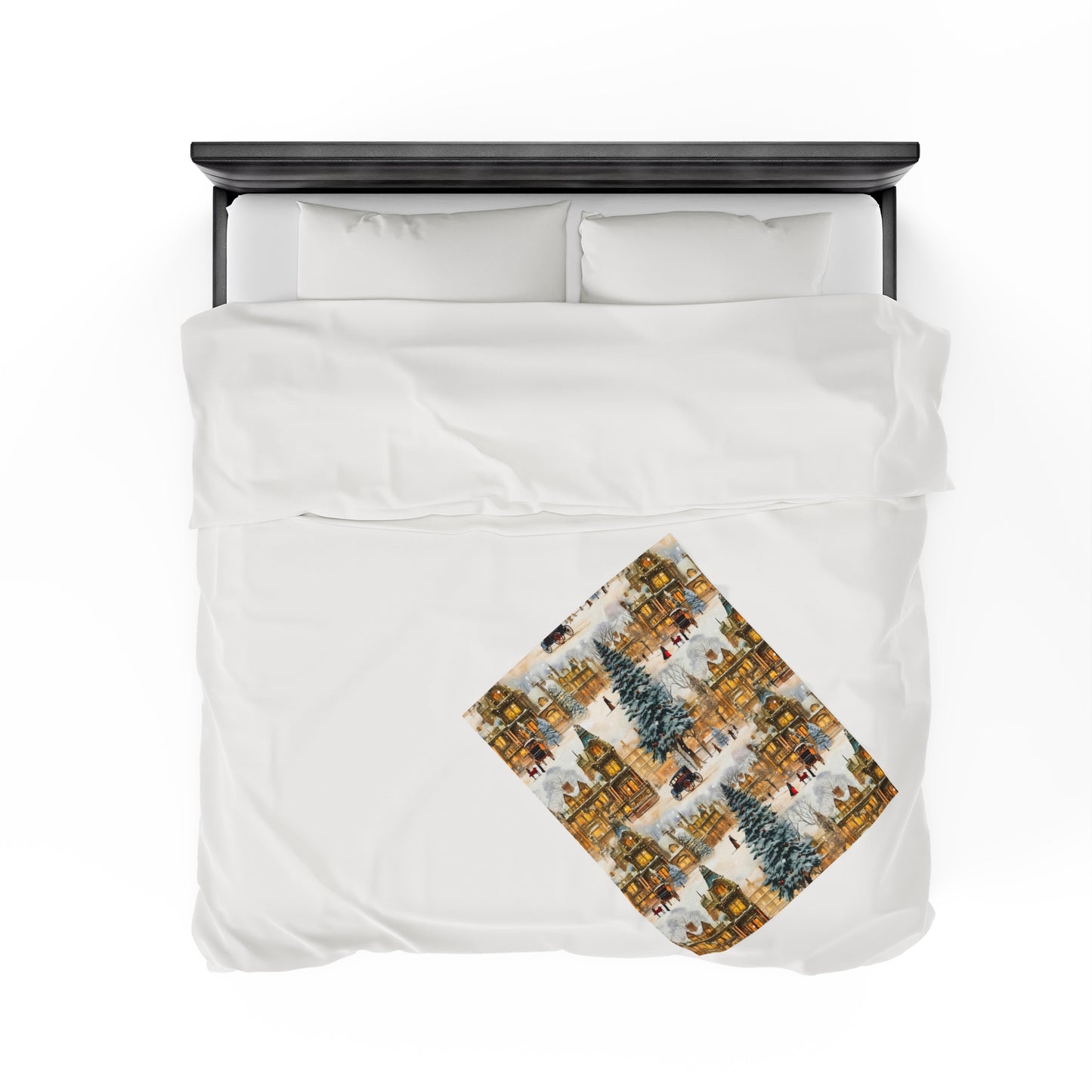 Velveteen Plush Blanket | Victorian Town Gold Winter Village