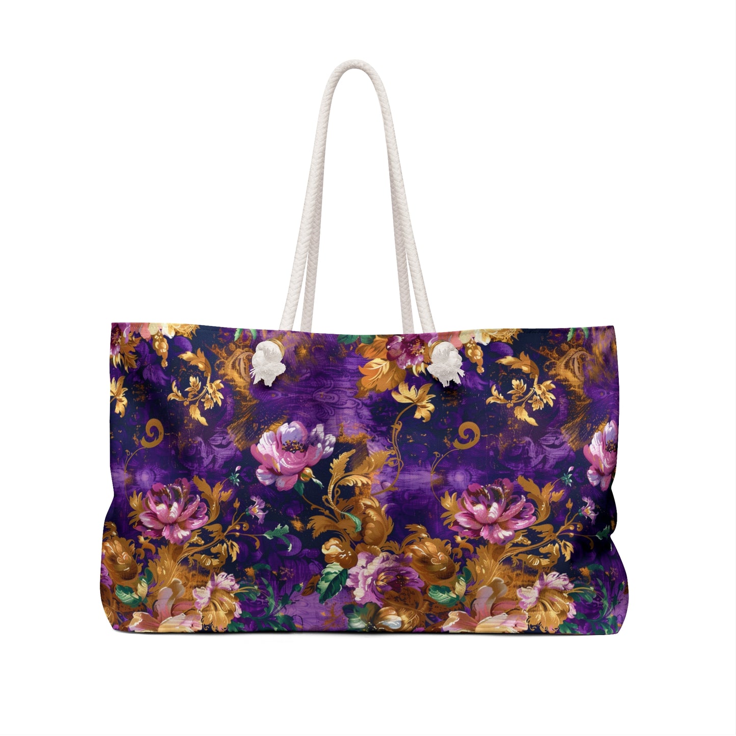 Abstract Flowers Deluxe Tote Bag – Purple, Pink, & Gold Beauty for Travel & More!
