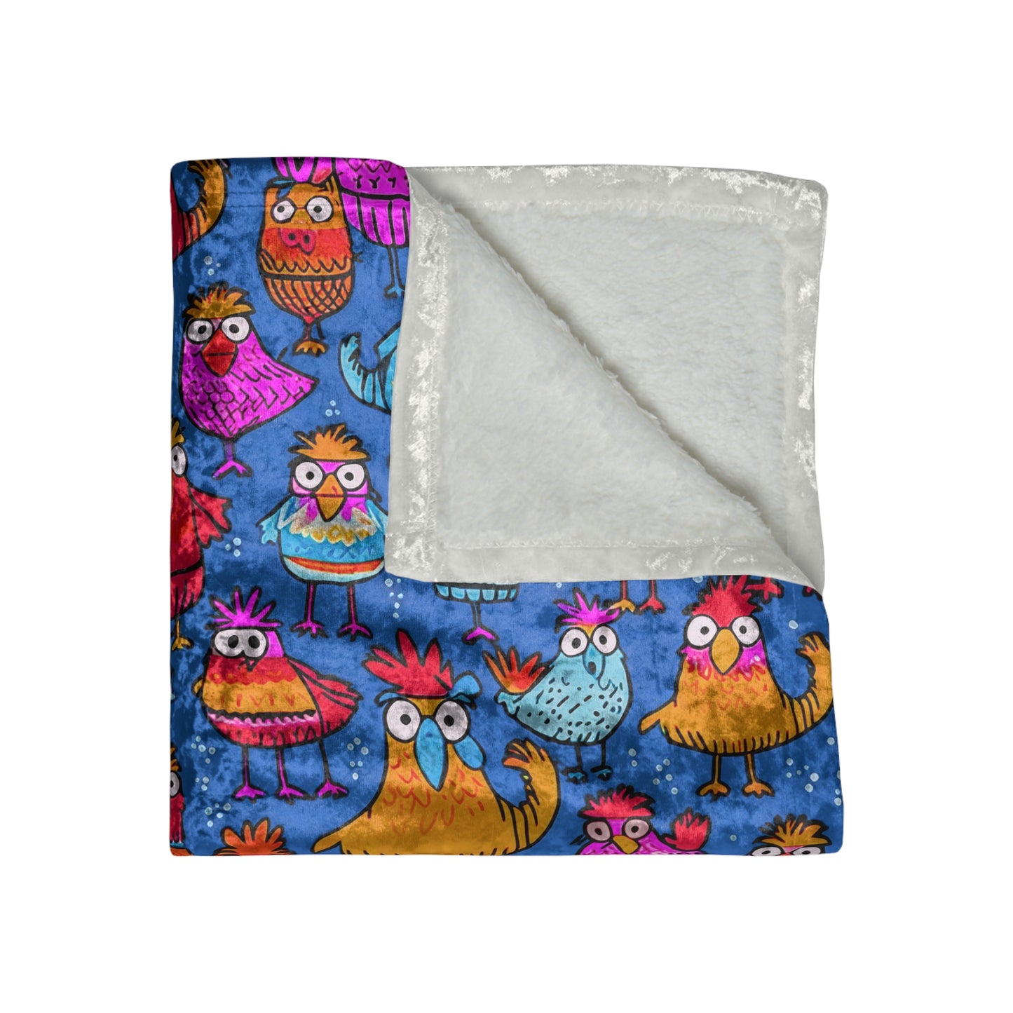 Crushed Velvet Blanket | Whimsical Colorful Chickens