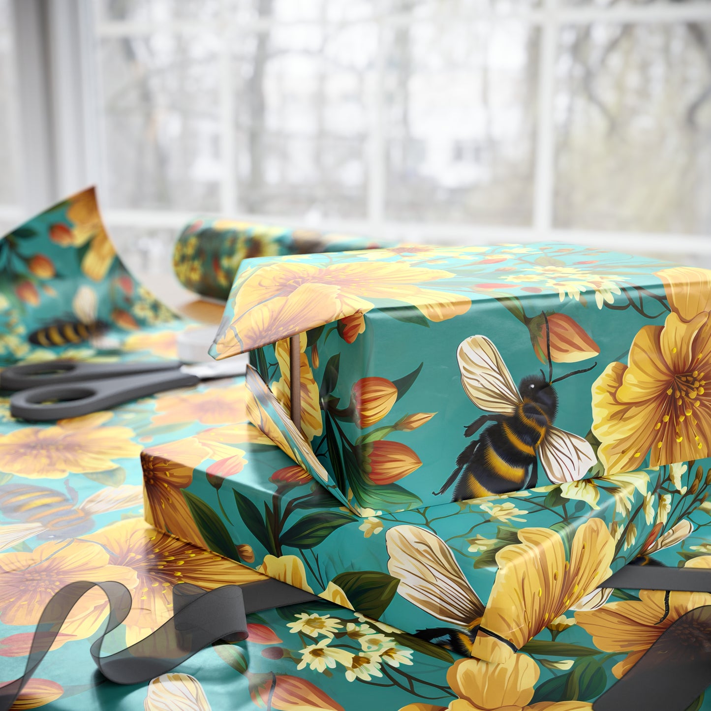 Bees and Flowers Wrapping Paper Rolls from The Curated Goose